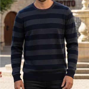 Ted Baker Sz 5 (US XL) Silk Cashmere Crew Neck Long Sleeve Striped Sweater